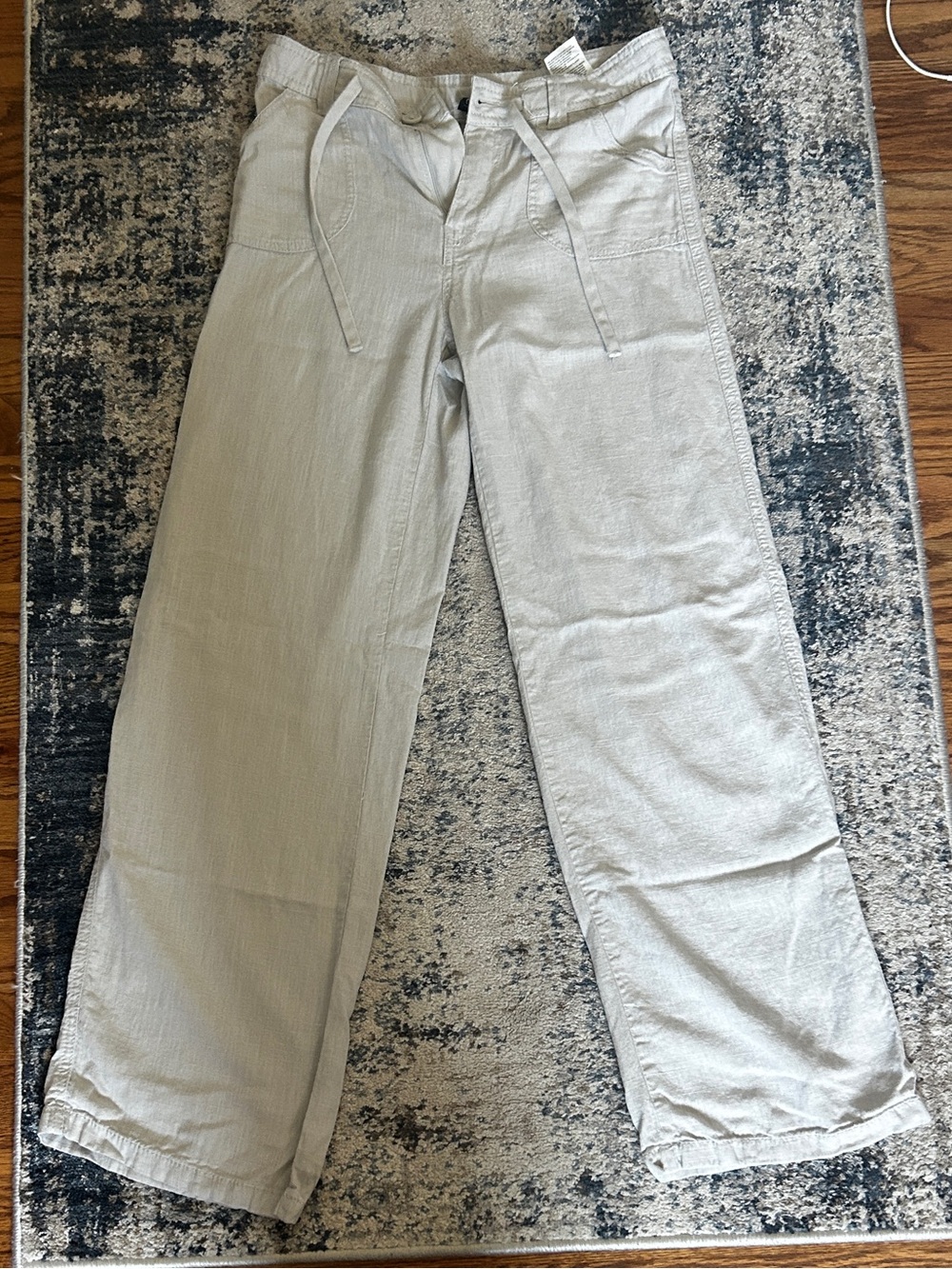 H&M Light Gray Linen-Blend Drawstring Pants